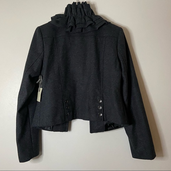 HINGE | NWT Wool Ruffle Jacket Blazer Charcoal Ruffle Collar Size Large Women’s - Picture 3 of 12